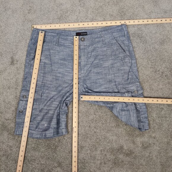 Guess Men's 100% Cotton Heathered Blue Jean Cargo Shorts in Blue Size 40 Summer - Picture 5 of 10